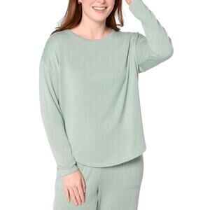 AnyBody Women's Plush Knit Round Neck Top Green Fog - Regular
